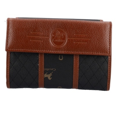 Carteira preta e castanha Cavalinho com logotipo em pele