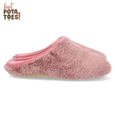 Pantufas rosa felpudas com sola texturada