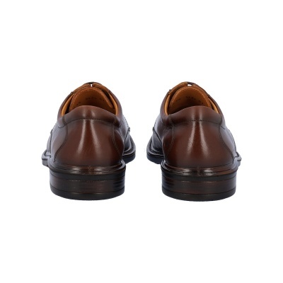 Sapatos de couro castanho escuro vistos por trás