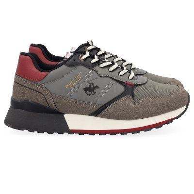 Sapatilhas masculinas Beverly Hills Polo Club cinza com detalhes em vermelho e preto
