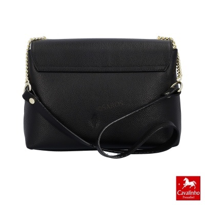 Saco de senhora preto em pele com alça de corrente dourada e preta Cavalinho