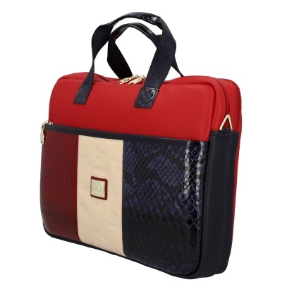 Mala tricolor com textura de pele de cobra e alças pretas