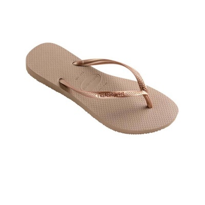 Chinelos Havaianas bronze e bege com sola texturada