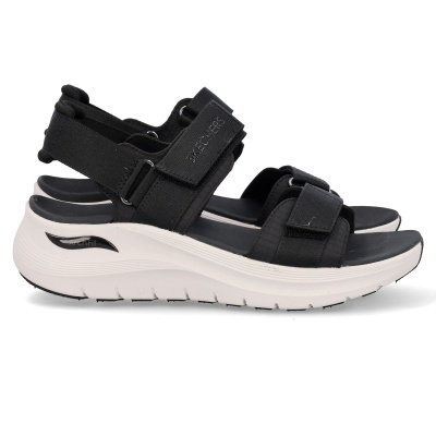 Sandálias desportivas Skechers pretas com sola branca e fecho aderente