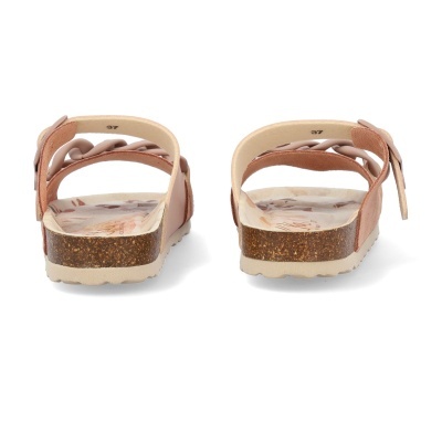 Sandálias castanhas com salto em cortiça vistas de trás