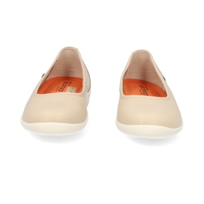 Sapatilhas de mulher bege em couro com sola branca