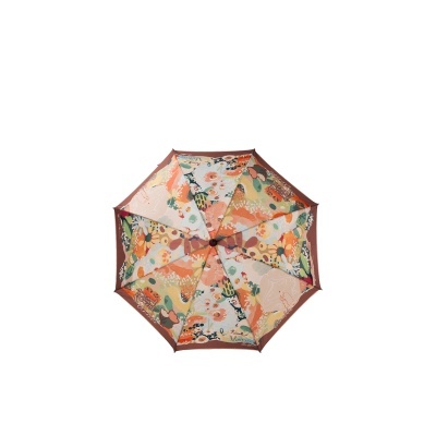 Guarda-chuva com padrão floral colorido e borda castanha