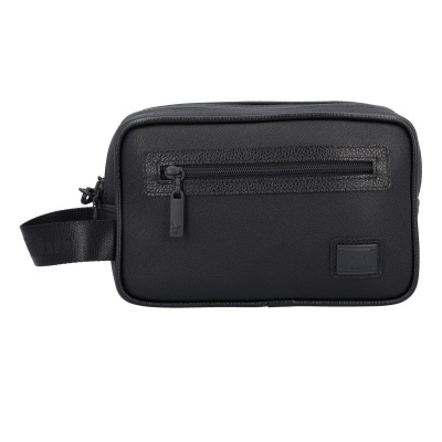 Necessaire preta com bolso frontal e alça lateral em tecido preto