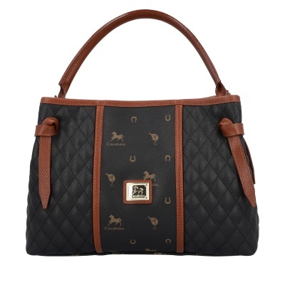 Mala de mão preta com detalhes castanhos e estampas douradas Cavalinho