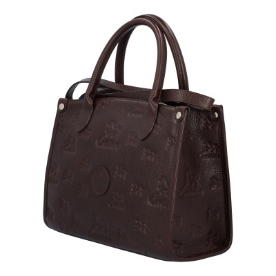 Mala de mão feminina castanho escuro com padrão e alças duplas