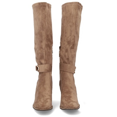 Botas altas castanhas claras em camurça sintética com fivela