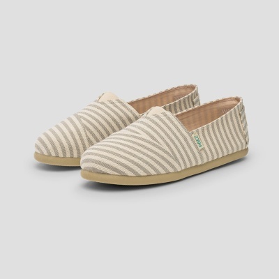 Ténis tipo alpercatas TOMS bege com riscas brancas