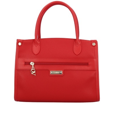 Mala de mão vermelha com bolso frontal e fecho