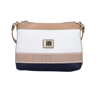Mala de ombro tricolor Cavalinho com detalhes em couro e logo metálico.