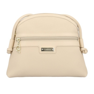 Bolsa bege com fecho dourado e placa metálica Cavalinho