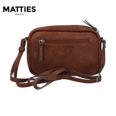 Mala castanha de pele sintética com bolso exterior e alça ajustável