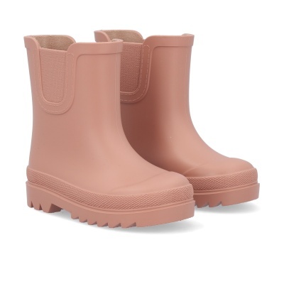 Botas de borracha rosa claro com elástico lateral em tecido.