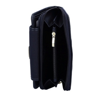 Carteira preta com fecho de correr aberta