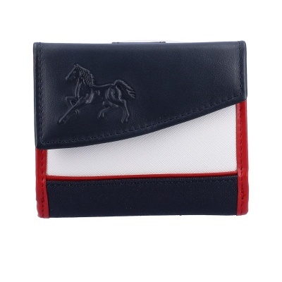 Carteira tricolor com relevo de cavalo na aba
