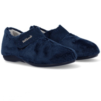 Chinelos azuis escuros felpudos com fecho de velcro Delaverde