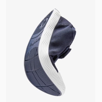 Ténis dobrável azul escuro com sola branca e sola de borracha azul escuro com texto soulcakes