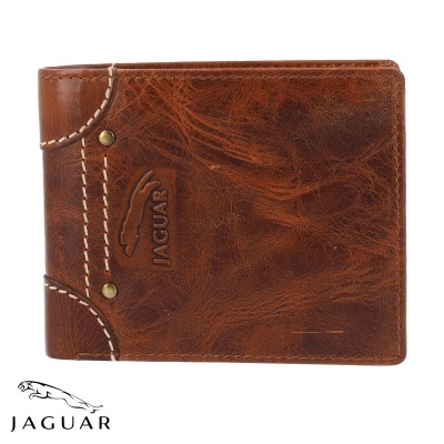 Carteira de pele castanha com logótipo Jaguar