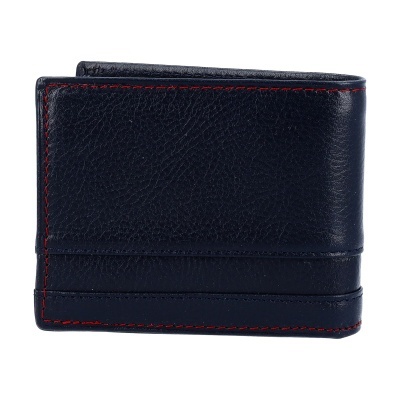 Carteira masculina de pele preta com costuras vermelhas