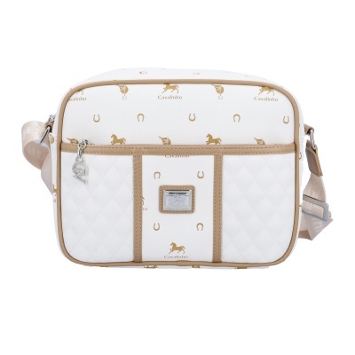 Mala branca e bege com padrão Cavalinho e alça ajustável