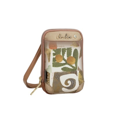 Bolsa pequena Anekke com padrão abstrato em tons terrosos e fecho dourado