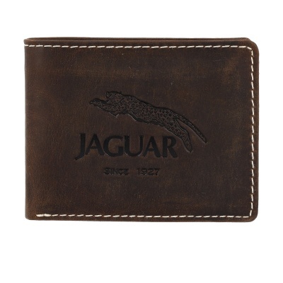 Carteira em pele castanha com logótipo Jaguar