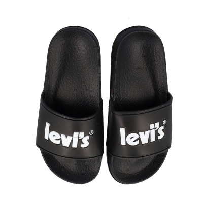 Chinelos slides pretos com logo branco levi's