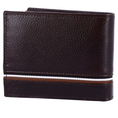 Carteira masculina em pele castanha com faixa decorativa
