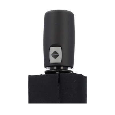 Pega preta de guarda-chuva com botão cinza e setas preta em fundo branco