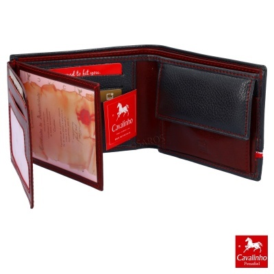 Carteira Cavalinho em pele preta e castanha com compartimento para moedas e porta-cartões