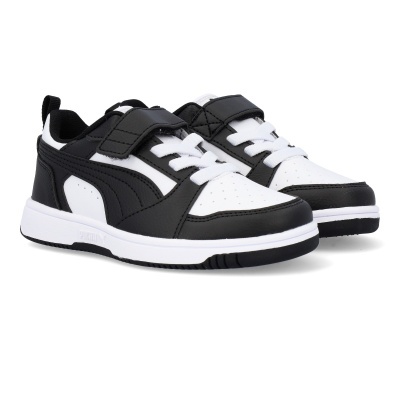 Ténis infantis Puma preto e branco com velcro e atacadores
