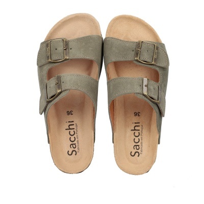 Sandálias Sacchi com tiras verdes e fivelas