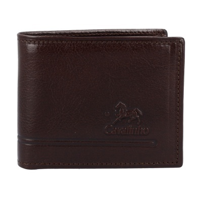 Carteira masculina em pele castanha escura com logotipo Cavalinho em relevo