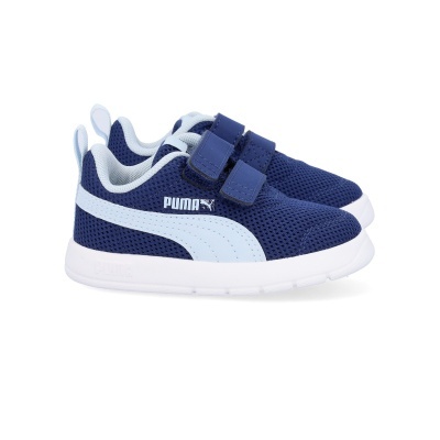 Sapatilhas infantis PUMA azuis com fecho de velcro e sola branca