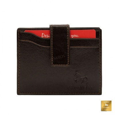 Carteira preta de pele com ranhuras para cartões e fecho aba central