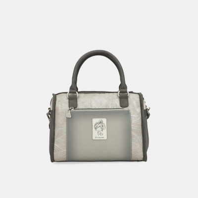 Mala de mão cinzenta com bolso frontal e logótipo Anekke