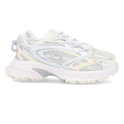 Ténis desportivos brancos e bege com sola branca sólida