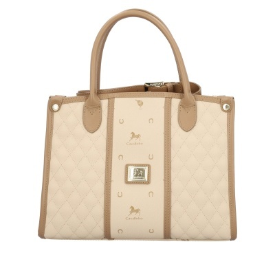 Mala de mão bege Cavalinho com padrão e placa metálica