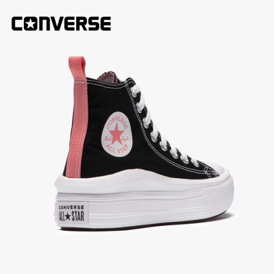 Ténis Converse All Star pretos com detalhes cor de rosa e sola branca espessa