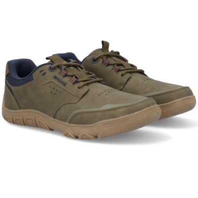 Sapatos desportivos castanho-oliva com detalhes em azul e sola bege