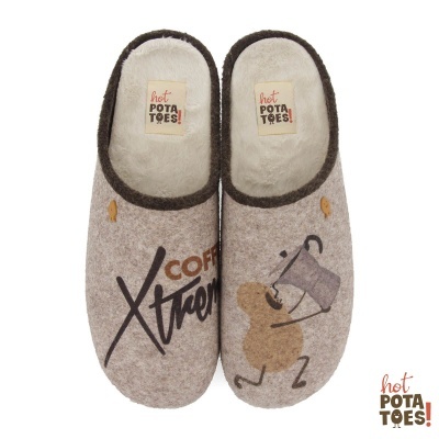 Chinelos de tecido cinza com estampado e interior felpudo