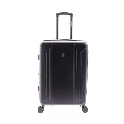 Mala de viagem rígida preta com rodas e pega extensível