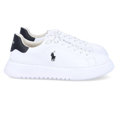 Sapatilhas brancas com detalhe preto no calcanhar e logo Polo preto
