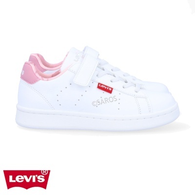 Ténis brancos Levi's com pormenor rosa e fecho de velcro