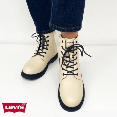 Botas creme de cano médio Levi's com atacadores pretos e sola preta