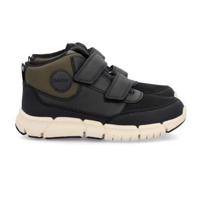 Sapatilhas botins GEOX preto e verde oliva com sola creme e fecho velcro